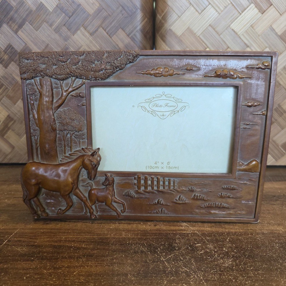 Horse Photo Frame Brown 4" x 6" Picture Decor Western Landscape 9.5" x 6.75"